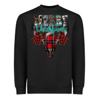 Black merry christmas bull skull Heavyweight Sweatshirt - CowhideDigitalArt