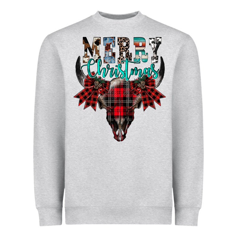 Merry Christmas Bull Skull Heavyweight Sweatshirt by CowhideDigitalArt | Teevron