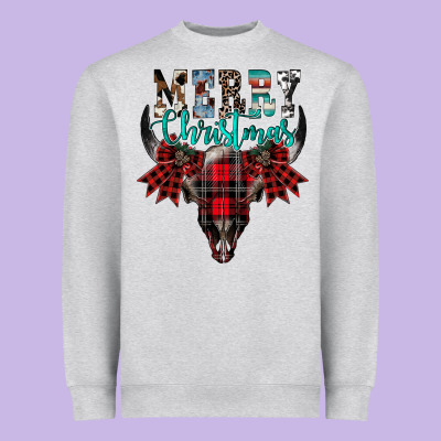 Merry Christmas Bull Skull Heavyweight Sweatshirt Designed By Cowhidedigitalart