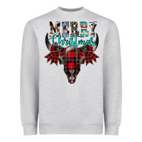 Heather Grey merry christmas bull skull Heavyweight Sweatshirt - CowhideDigitalArt