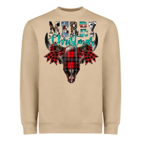Mushroom merry christmas bull skull Heavyweight Sweatshirt - CowhideDigitalArt