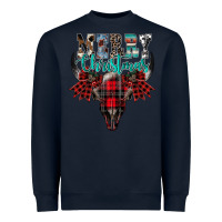 Navy merry christmas bull skull Heavyweight Sweatshirt - CowhideDigitalArt