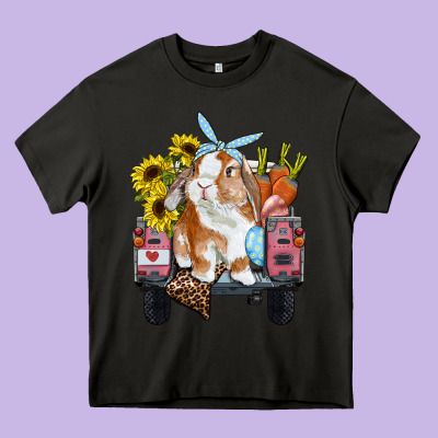 Easter Truck With Bunny Sunflowers And Eggs Heavy Core Tee Designed By Ranaportraitstore