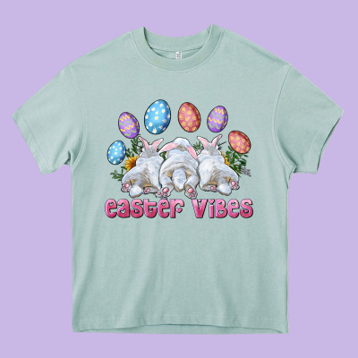 Easter Vibes With Bunny And Eggs Heavy Core Tee Designed By Ranaportraitstore