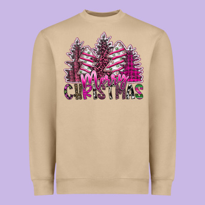 Merry Christmas Pink  Trees Heavyweight Sweatshirt Designed By Cowhidedigitalart