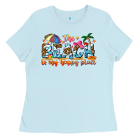 Baby Blue the beach is my happy place Ladies Tee - NancyCooperArtShop