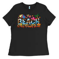 Black the beach is my happy place Ladies Tee - NancyCooperArtShop