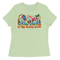 Matcha the beach is my happy place Ladies Tee - NancyCooperArtShop