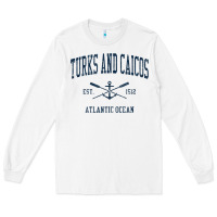 White Turks And Caicos Vintage Navy Crossed Oars & Boat Anchor Long Sleeve Tee - trangStudio