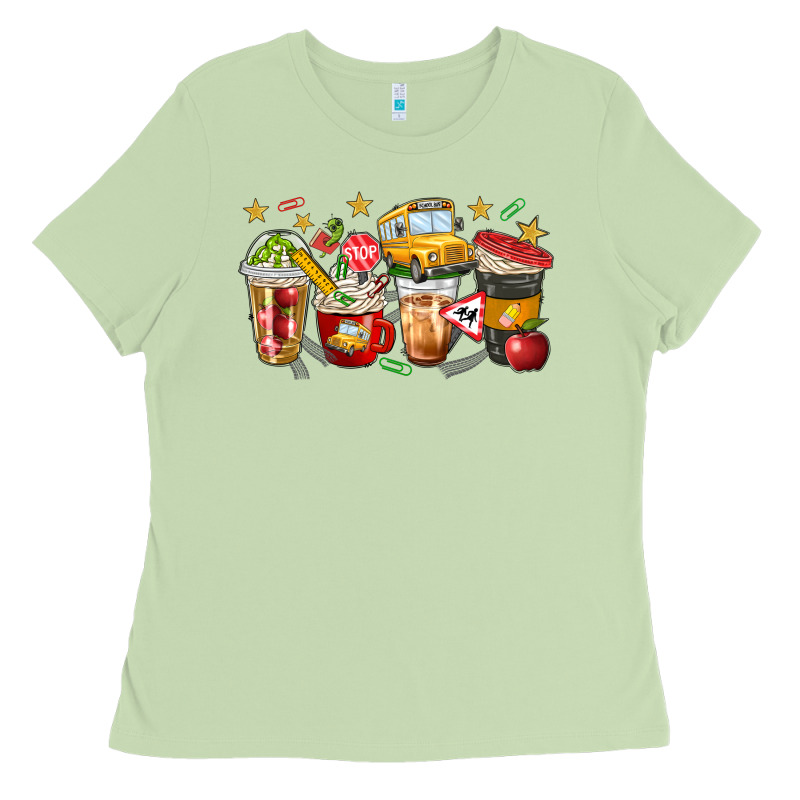 School Bus Coffee Cups Ladies Tee by NancyCooperArtShop | Teevron