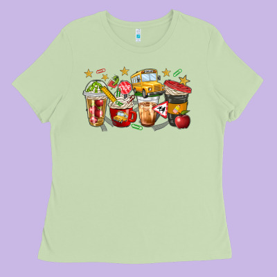 School Bus Coffee Cups Ladies Tee Designed By Nancycooperartshop