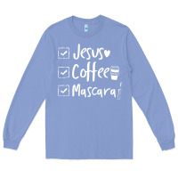 Colony Blue Checklist Jesus Coffee Mascara Long Sleeve Tee - trangStudio