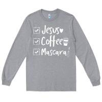 Heather Grey Checklist Jesus Coffee Mascara Long Sleeve Tee - trangStudio