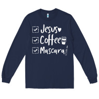 Navy Checklist Jesus Coffee Mascara Long Sleeve Tee - trangStudio