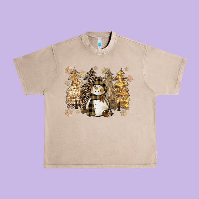 Snowman With Christmas Trees 11inches Urban Heavy Tee Designed By Cowgirlartshop