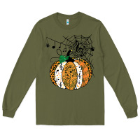 Army Green halloween pumpkin music symbols music teacher halloween t shirt copy Long Sleeve Tee - trangStudio