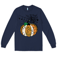 Navy halloween pumpkin music symbols music teacher halloween t shirt copy Long Sleeve Tee - trangStudio