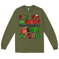 Army Green fuzzy socks flannel blankets and hot cocoa Long Sleeve Tee - OliviaCreatesArt
