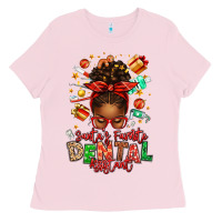 Bubblegum Pink Santa's Favorite Dental Assistant Afro Messy Bun Ladies Tee - texasbilliewilder