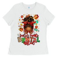White Santa's Favorite Dental Assistant Afro Messy Bun Ladies Tee - texasbilliewilder