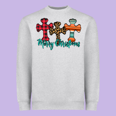 Merry Christmas Cross Heavyweight Sweatshirt Designed By Cowhidedigitalart