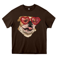 Chocolate Brown English bulldog with love glass Heavy Core Tee - RanaPortraitStore