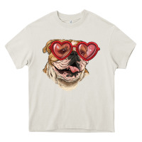 Cream English bulldog with love glass Heavy Core Tee - RanaPortraitStore