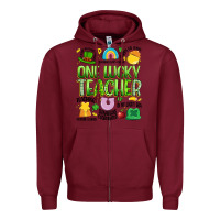 Burgundy one lucky teacher lucky charm Zipper Hoodie - Artiststas