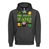 Charcoal Heather one lucky teacher lucky charm Zipper Hoodie - Artiststas