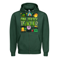 Sports Green one lucky teacher lucky charm Zipper Hoodie - Artiststas