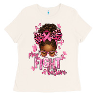 Bone pray fight believe breast cancer afro messy Ladies Tee - texasbilliewilder