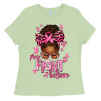 Matcha pray fight believe breast cancer afro messy Ladies Tee - texasbilliewilder