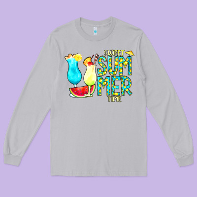 Sweet Summer Time Turquoise Yellow Long Sleeve Tee Designed By Cowcowdesign
