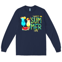 Navy sweet summer time turquoise yellow Long Sleeve Tee - CowCowDesign