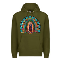 Army Green Lady Of Guadalupe Rainbow Premium Hoodie - RanaPortraitStore