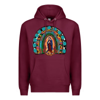 Burgundy Lady Of Guadalupe Rainbow Premium Hoodie - RanaPortraitStore
