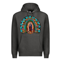Charcoal Heather Lady Of Guadalupe Rainbow Premium Hoodie - RanaPortraitStore