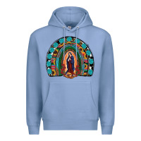 Colony Blue Lady Of Guadalupe Rainbow Premium Hoodie - RanaPortraitStore