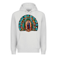 Dove Grey Lady Of Guadalupe Rainbow Premium Hoodie - RanaPortraitStore