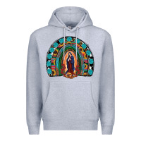 Heather Grey Lady Of Guadalupe Rainbow Premium Hoodie - RanaPortraitStore