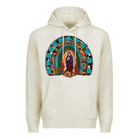 Oatmeal Heather Lady Of Guadalupe Rainbow Premium Hoodie - RanaPortraitStore