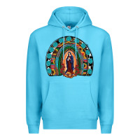 Ocean Blue Lady Of Guadalupe Rainbow Premium Hoodie - RanaPortraitStore