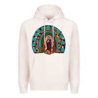 Pale Pink Lady Of Guadalupe Rainbow Premium Hoodie - RanaPortraitStore