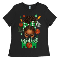 Black Basketball Mom Afro Messy Bun Ladies Tee - texasbilliewilder