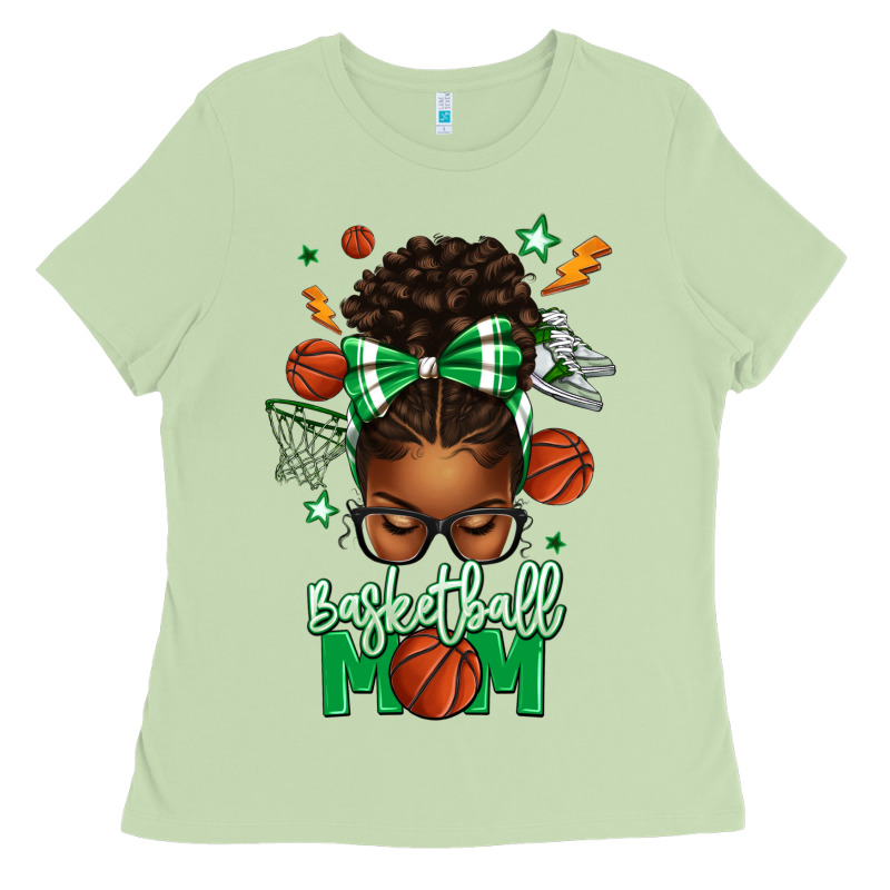 Basketball Mom Afro Messy Bun Ladies Tee by texasbilliewilder | Teevron