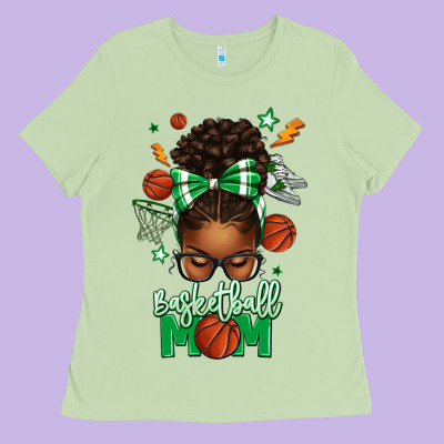 Basketball Mom Afro Messy Bun Ladies Tee Designed By Texasbilliewilder