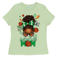 Matcha Basketball Mom Afro Messy Bun Ladies Tee - texasbilliewilder