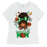 White Basketball Mom Afro Messy Bun Ladies Tee - texasbilliewilder