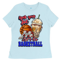 Baby Blue Grab your joe let's go Basketball Ladies Tee - NancyCooperArtShop