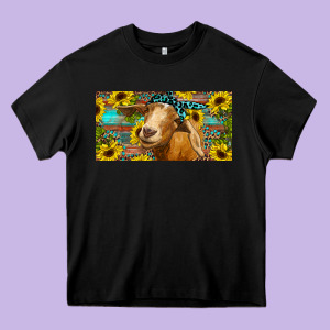 Goat With Sunflowers And Leopard Heavy Core Tee Designed By Ranaportraitstore